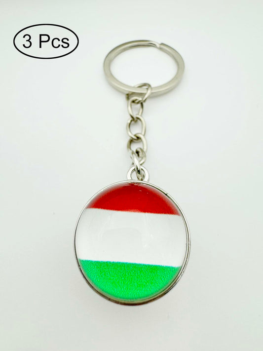 LLBFHH Hungary Flag Key Chain Stainless Steel Car Keyrings 3 Pcs
