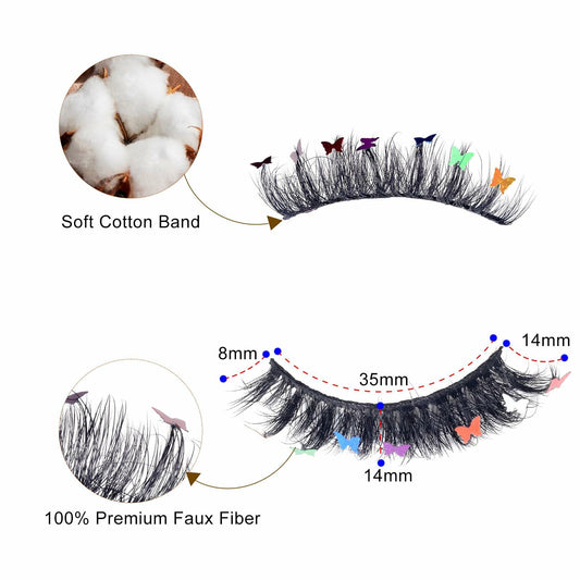 Miss Kiss Butterfly Russian Curl False Eyelashes 14MM Black 2 Pairs + 2 Brushes