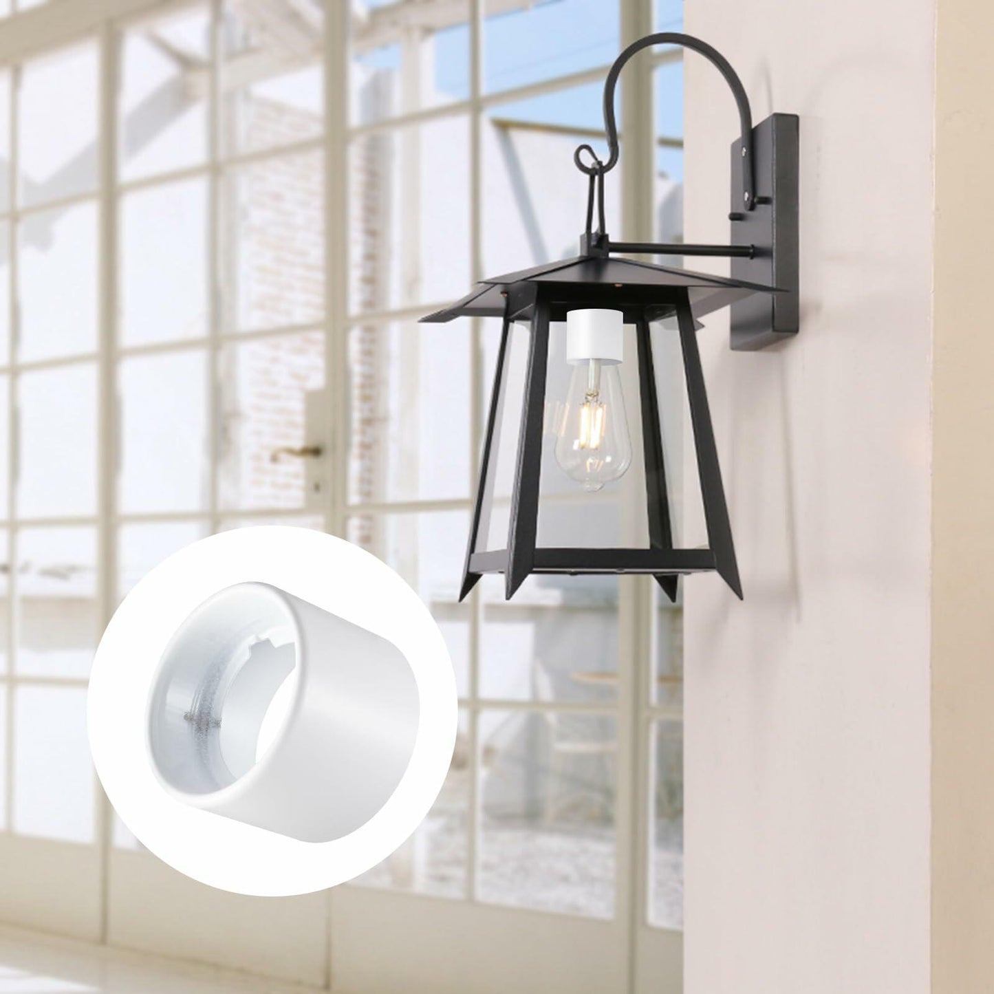 2Pcs Light Socket Shade Ring Metal Collar 1.5in Thread E26 E27 Ceramic White