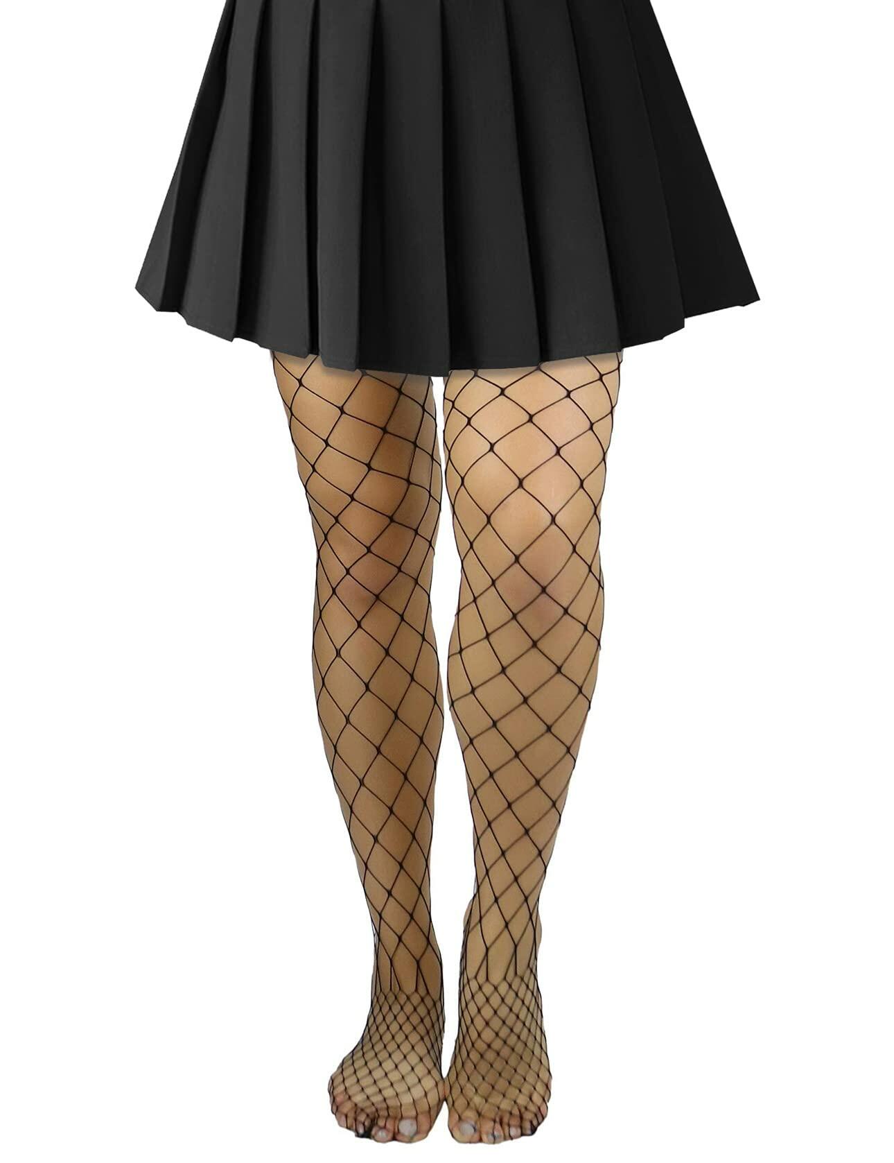 Lastclream Fishnet Tights High Waisted Sheer Pantyhose Plus Size Nude Size L