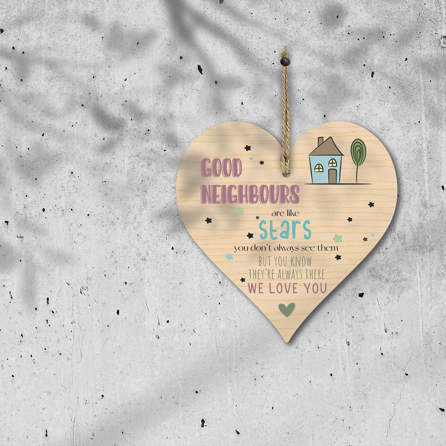 Wooden Antique Hanging Heart Plaque Sign Good Neighbors Quote