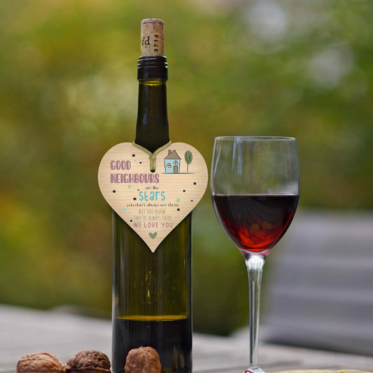 Wooden Antique Hanging Heart Plaque Sign Good Neighbors Quote