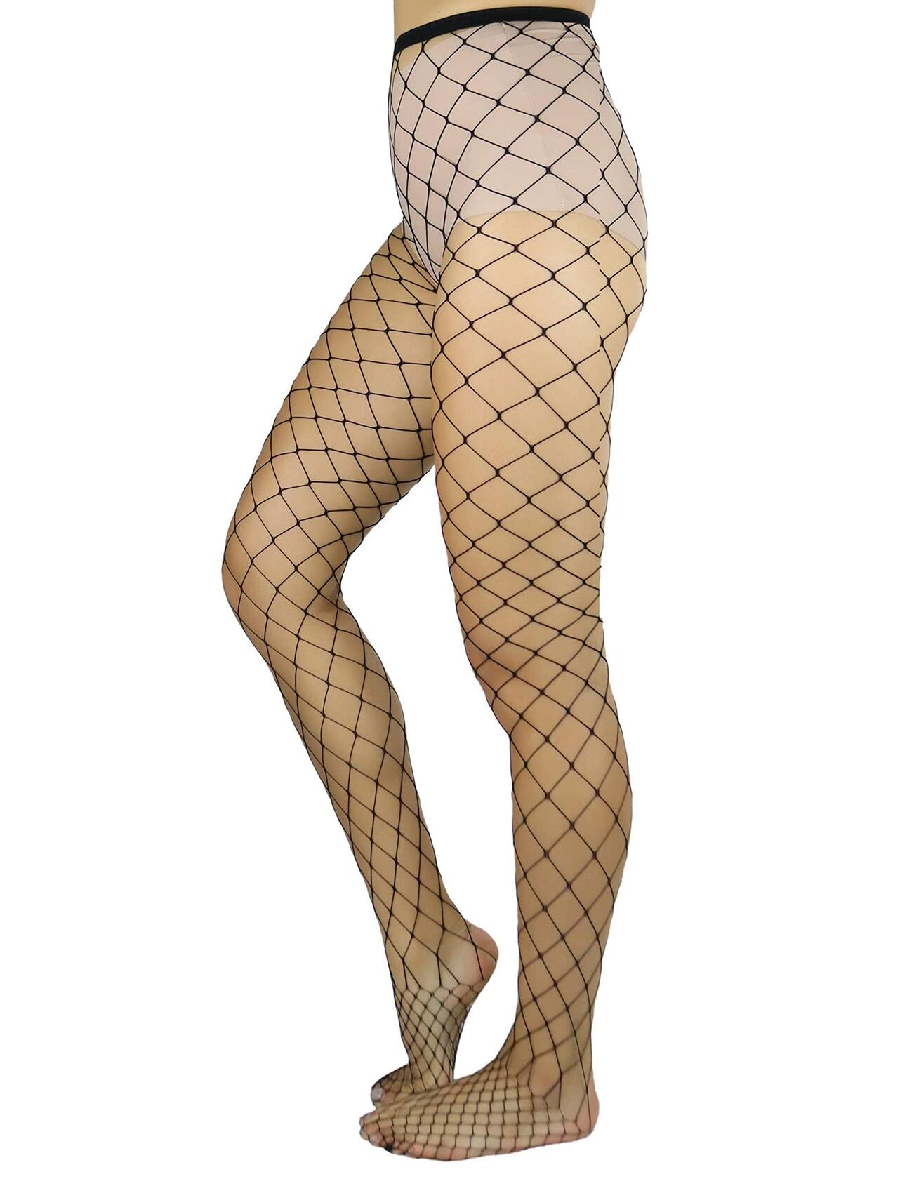 Lastclream Fishnet Tights High Waisted Sheer Pantyhose Plus Size Nude Size L