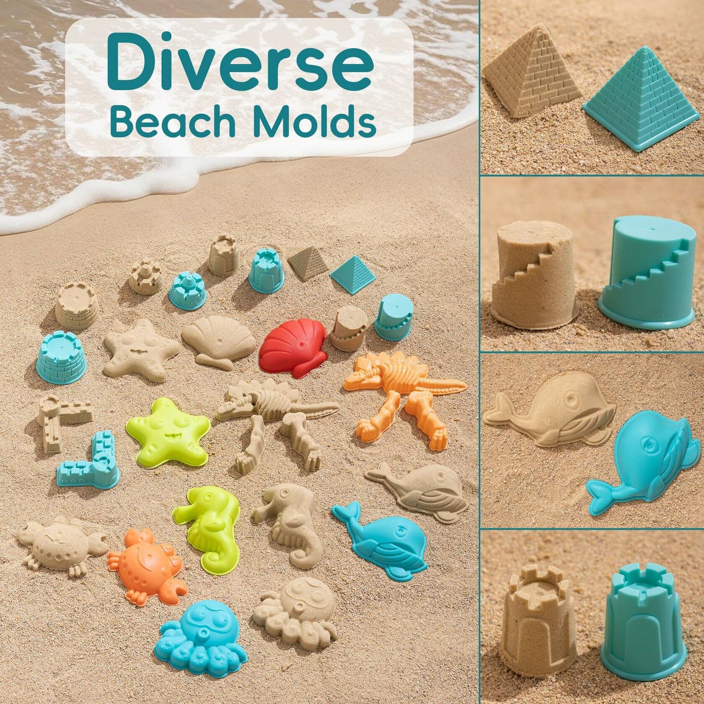 Beach Toys for Kids 19 PCS Sandcastle Set Bucket Shovel Mesh Bag