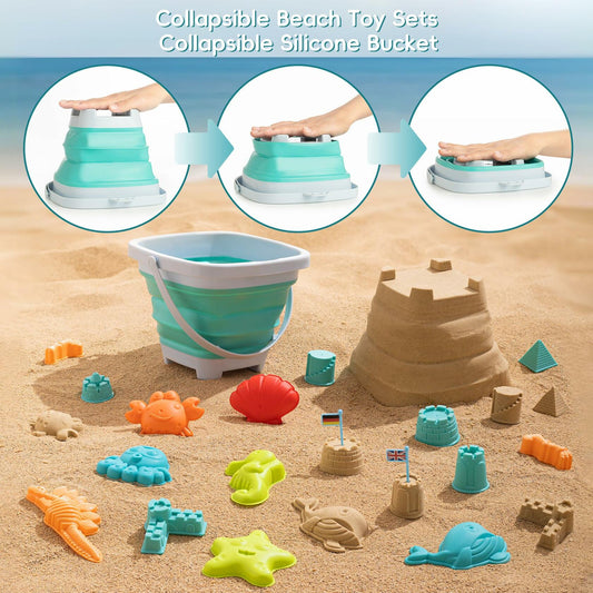 Beach Toys for Kids 19 PCS Sandcastle Set Bucket Shovel Mesh Bag