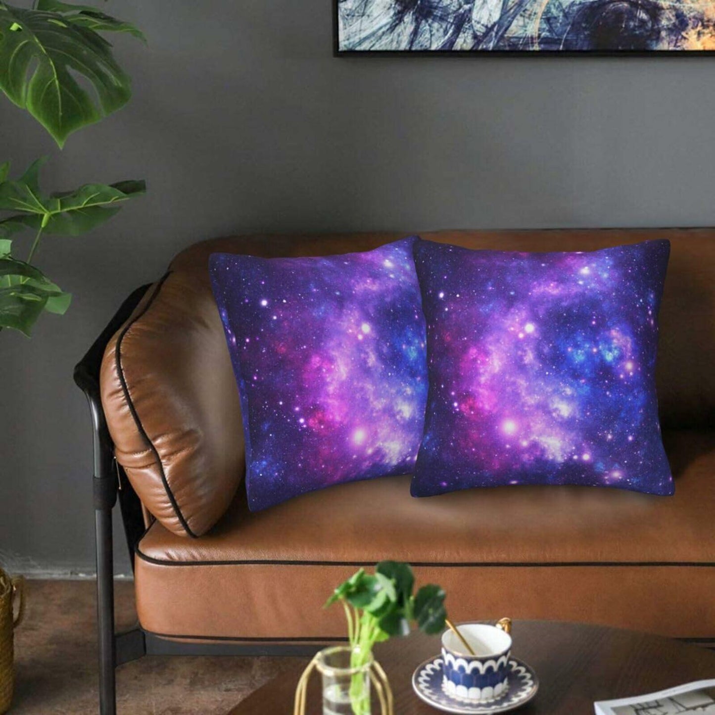Tebjh Galaxy Star Pillow Covers 18x18 2-Pack Blue Nebula Throw Pillows