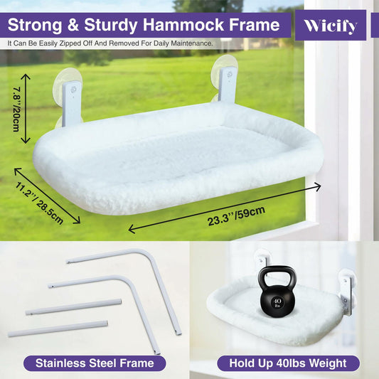 Wicify Foldable Cat Window Perch Cordless Hammock 4 Suction Cups Metal Frame