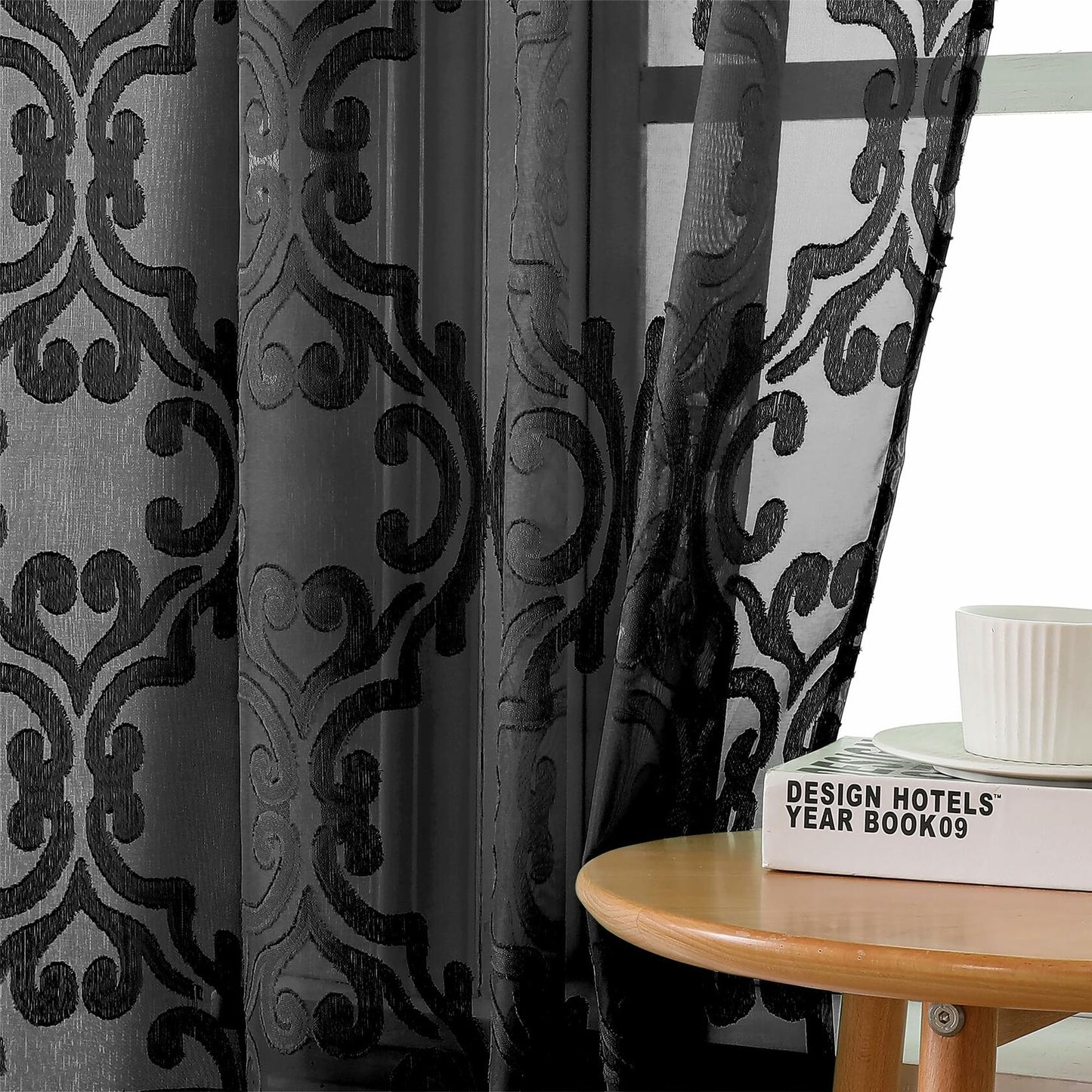 Aiyufeng Suri Sheer Curtains 2 Panels Black 42x45 Inch