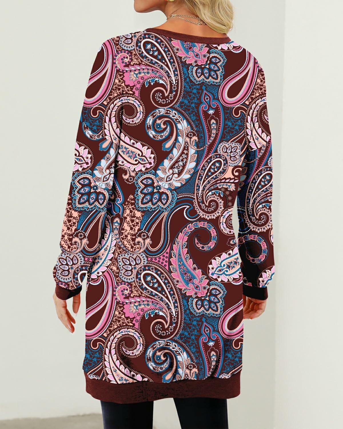 KISSMODA Women's Long Sleeve Tunic Top with Pockets Casual Fall Loose Size M