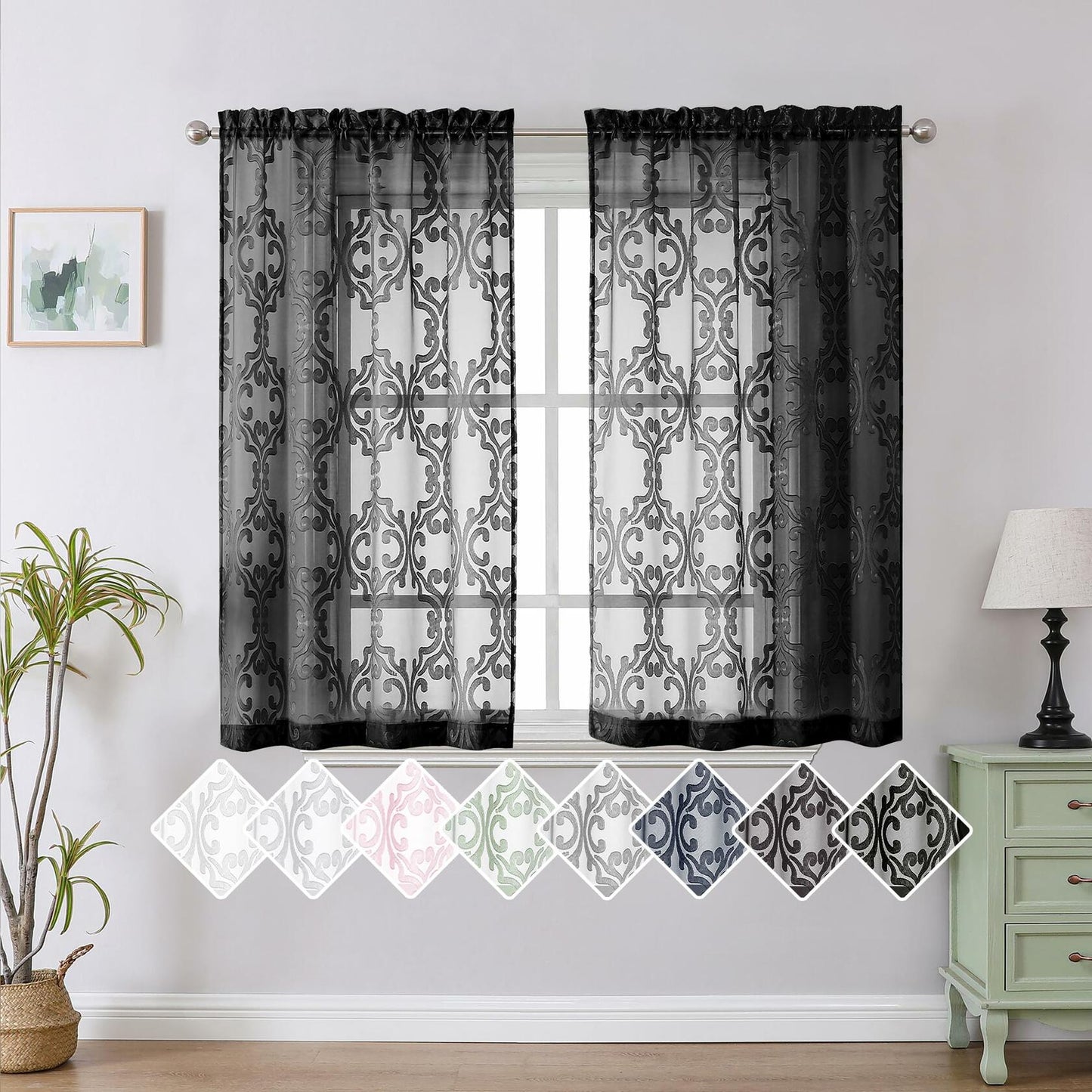 Aiyufeng Suri Sheer Curtains 2 Panels Black 42x45 Inch