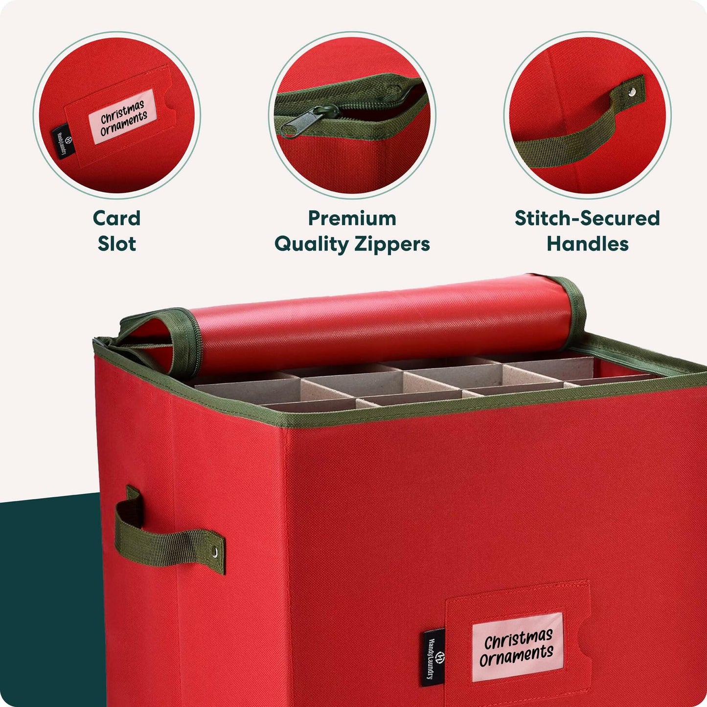 Handy Laundry Christmas Ornament Storage Box Holds 64 Ornaments Red Zippered