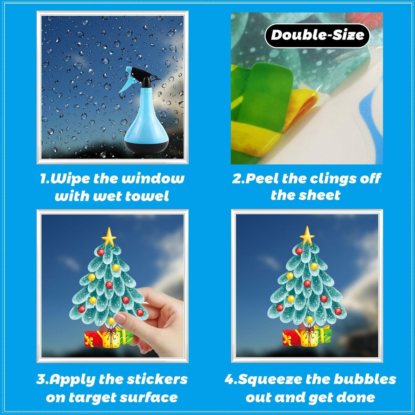 210Pcs Double-Sided Christmas Window Clings Stickers for Glass - 9 Sheets
