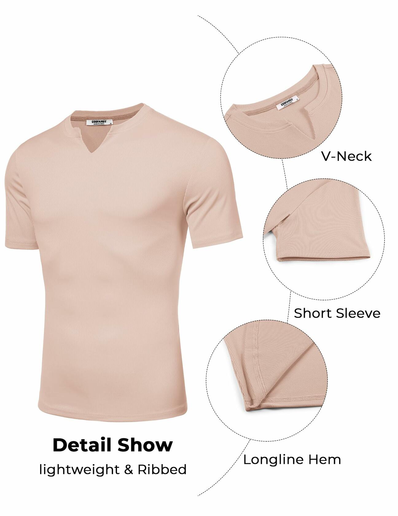 COOFANDY Mens Muscle Slim Fit Gym Shirt Short Sleeve Beige Size XL