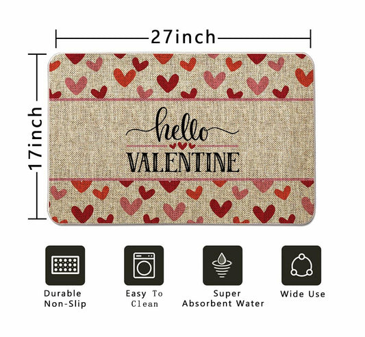 GAGEC Valentines Day Door Mat Hello Valentine Heart Welcome 17x27 Inch