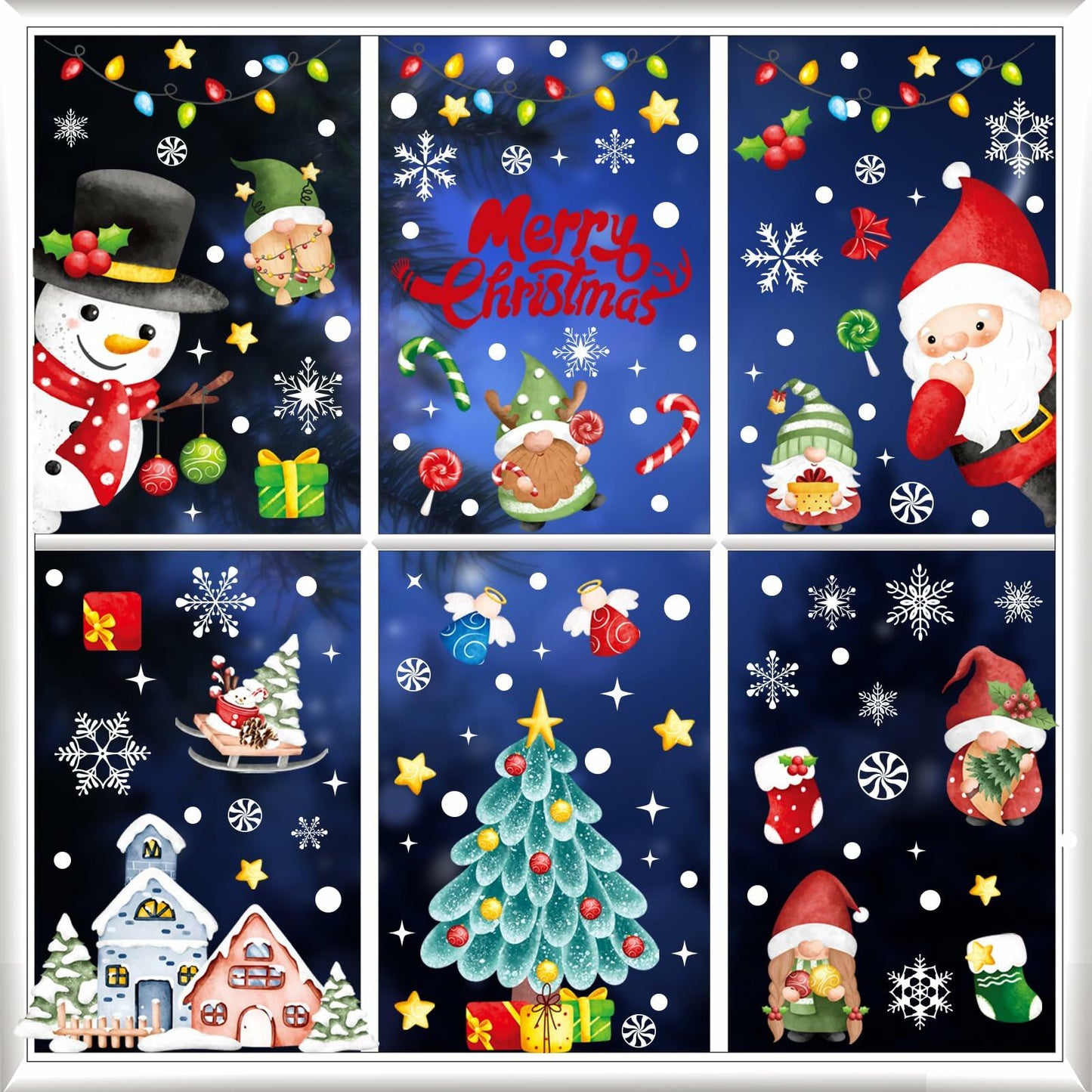 210Pcs Double-Sided Christmas Window Clings Stickers for Glass - 9 Sheets
