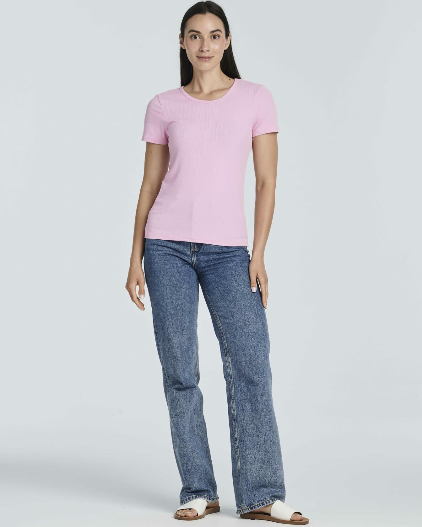 Women's Ribbed Knit Short Sleeve Crew Neck T-Shirt 4 Pack Size 2XL