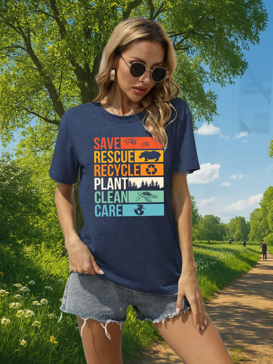 Earth Day Women's Save Planet Bee Graphic T-Shirt Dark Blue XXL