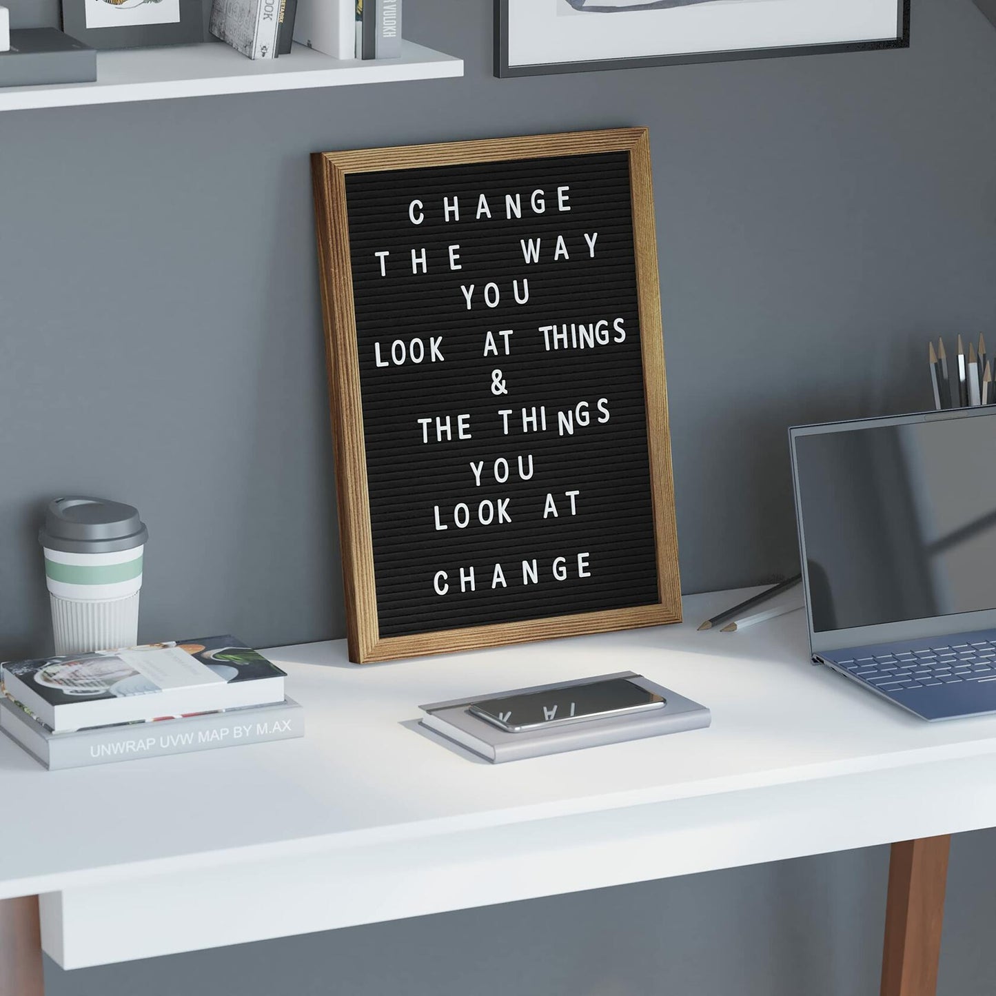 Flash Furniture Gracie 12x17 Letter Board Black Felt Torched Wood w/389 Letters