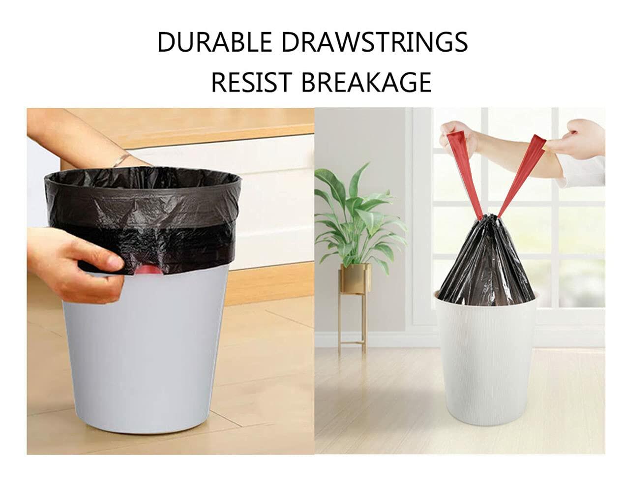 Feisco 8 Gallon Black Trash Bags 30L Drawstring 90 Count 0.9 Mil