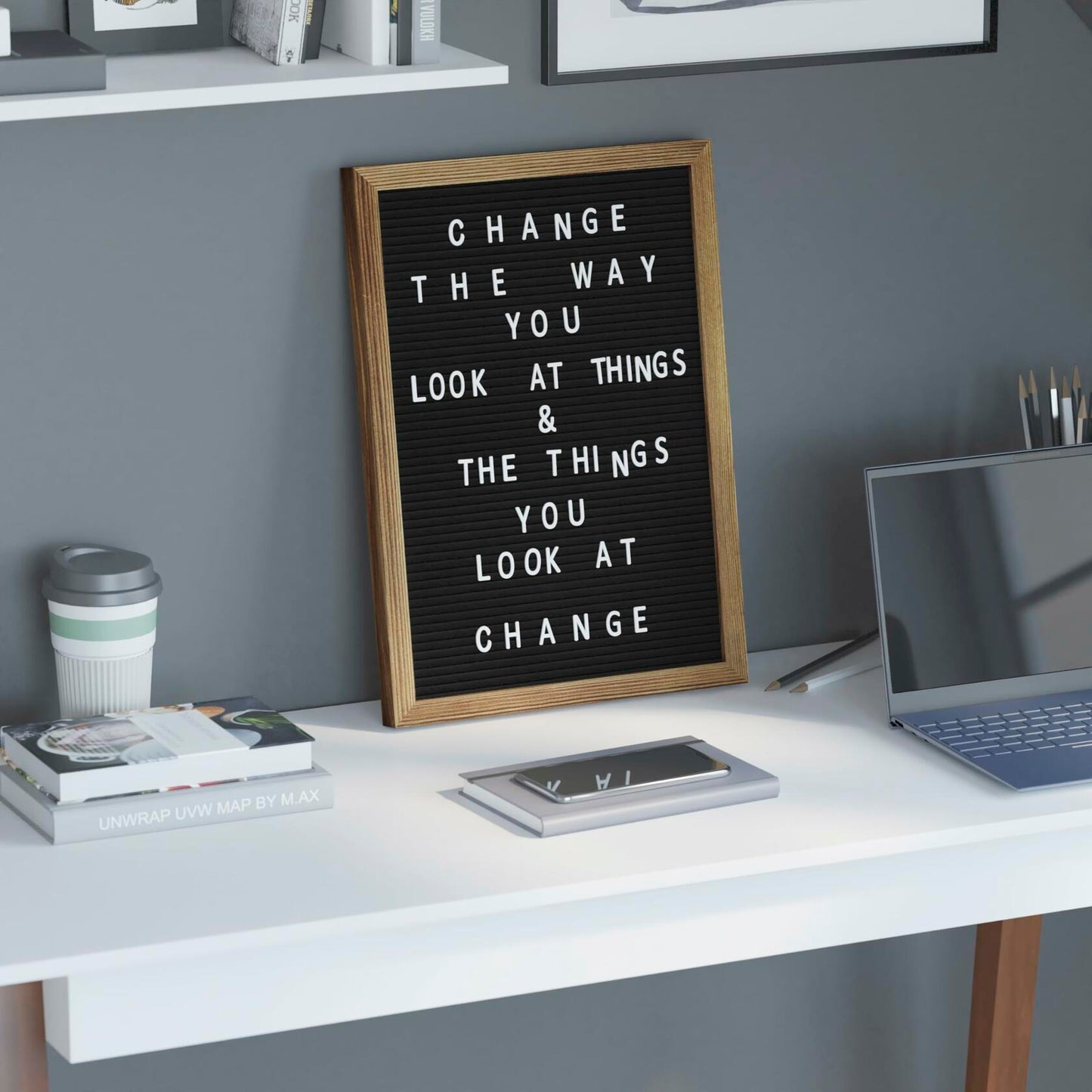 Flash Furniture Gracie 12x17 Letter Board Black Felt Torched Wood w/389 Letters