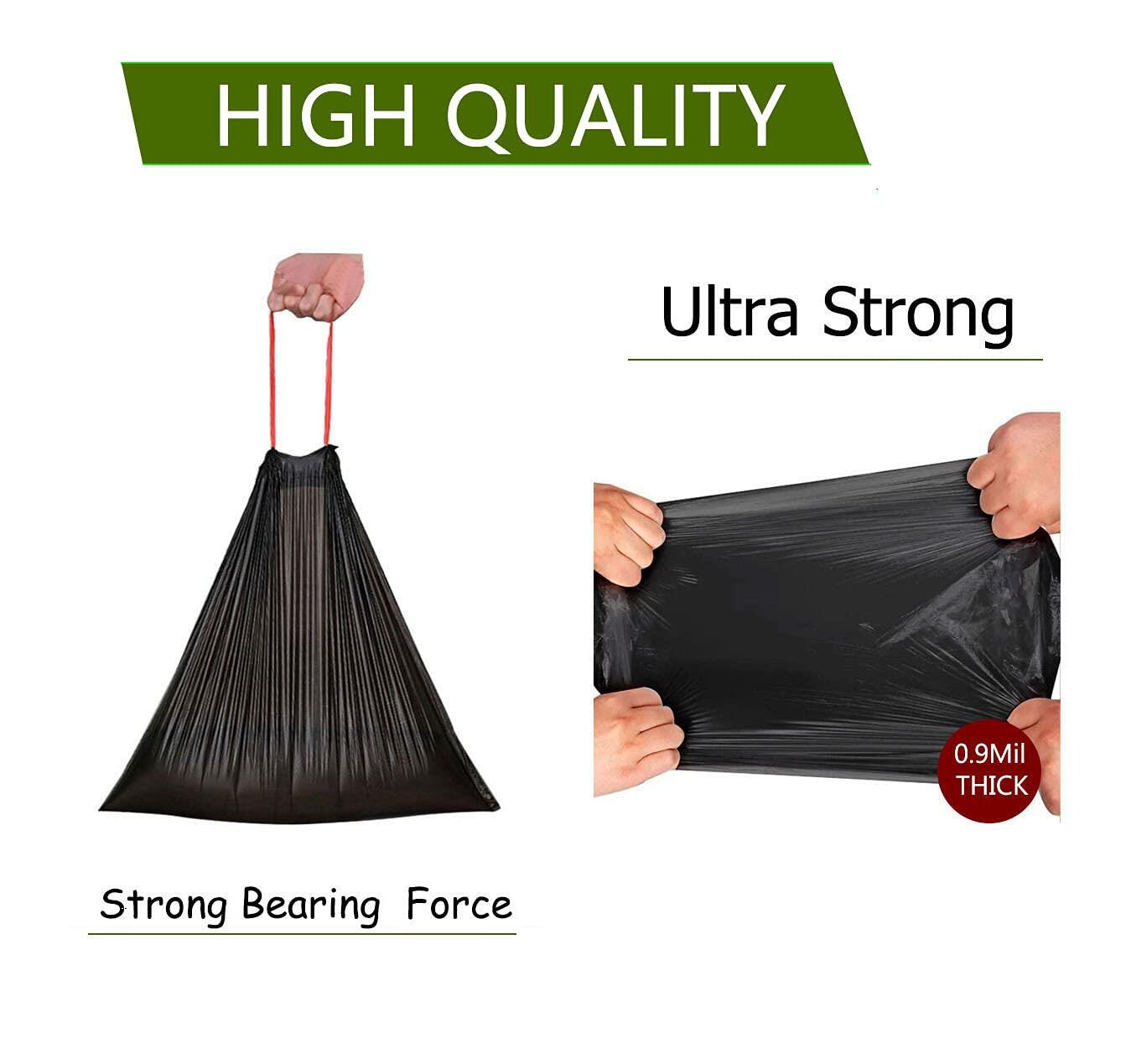Feisco 8 Gallon Black Trash Bags 30L Drawstring 90 Count 0.9 Mil