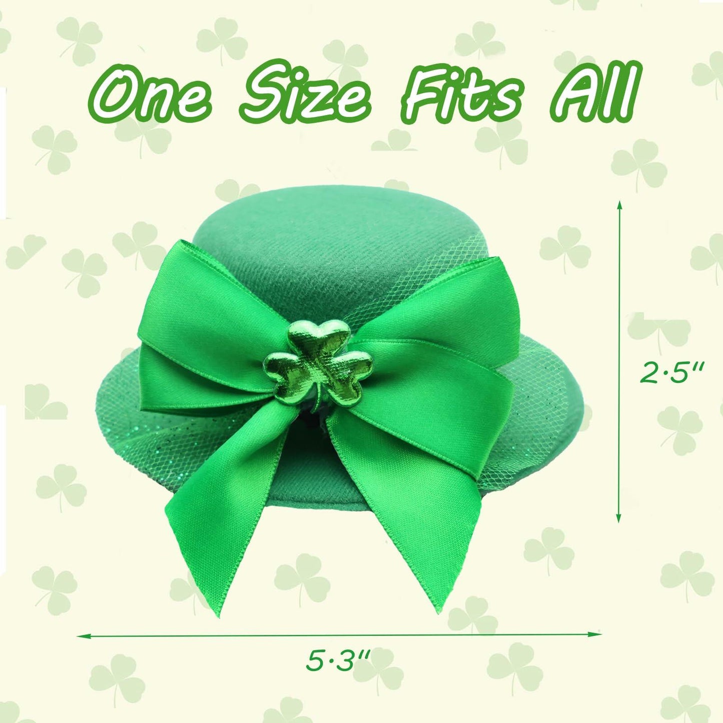 St. Patrick’s Day Leprechaun Top Hat Hair Bow Clips Green Clover Shamrock