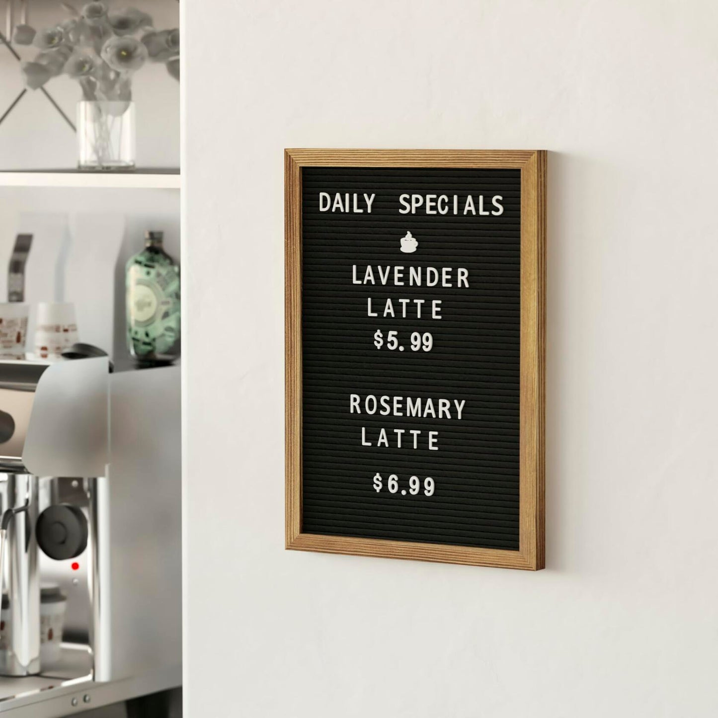 Flash Furniture Gracie 12x17 Letter Board Black Felt Torched Wood w/389 Letters