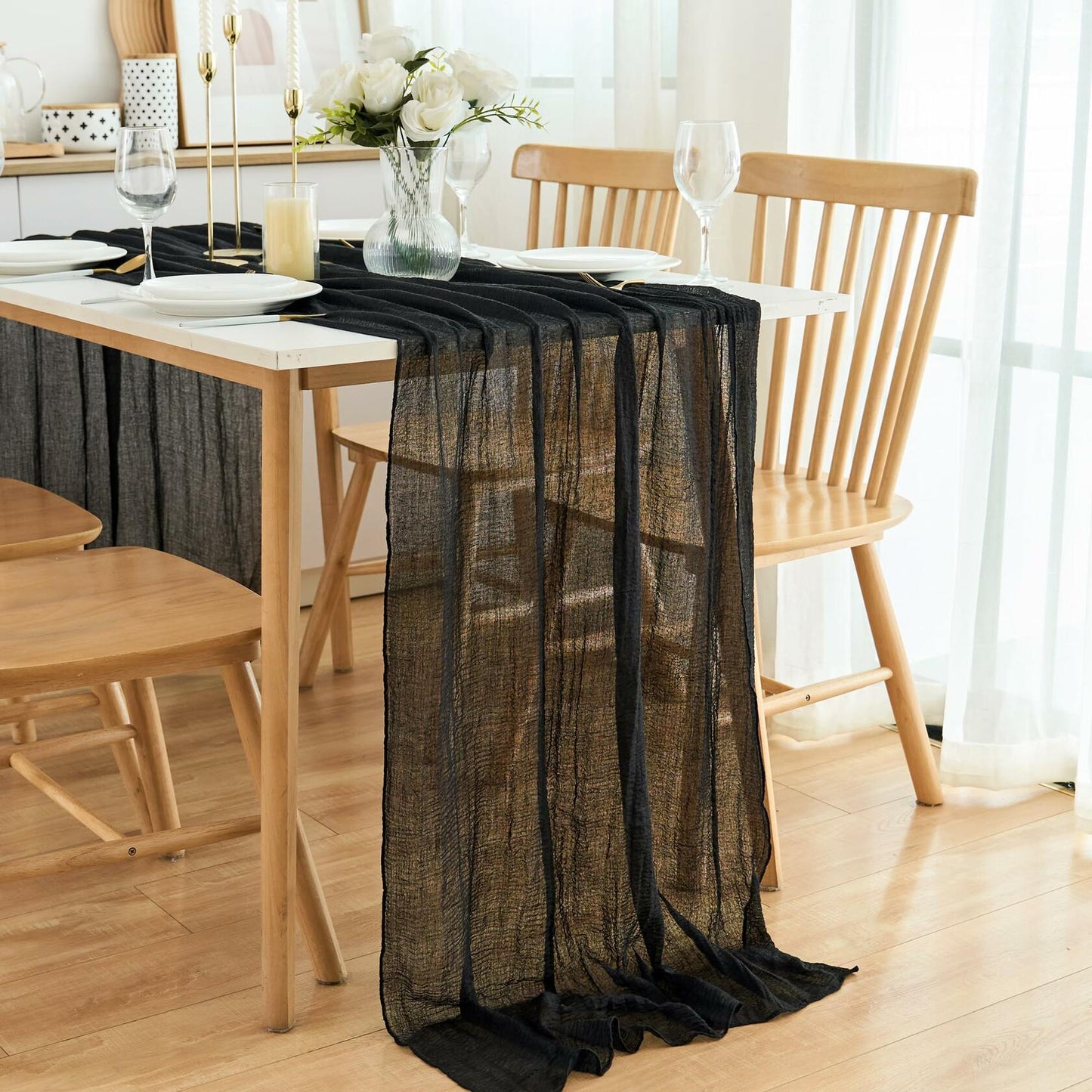 Putros Cheesecloth Table Runner Misty Rose 10FT 6pcs Boho Gauze 120 Inch