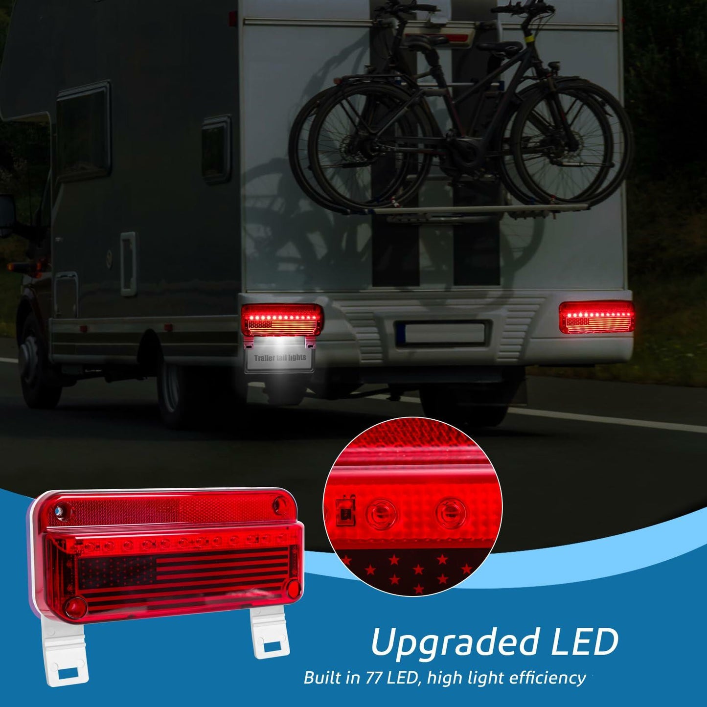 EXERAUO 77 LED RV Tail Lights Brake Stop Turn Waterproof Red HDD-020