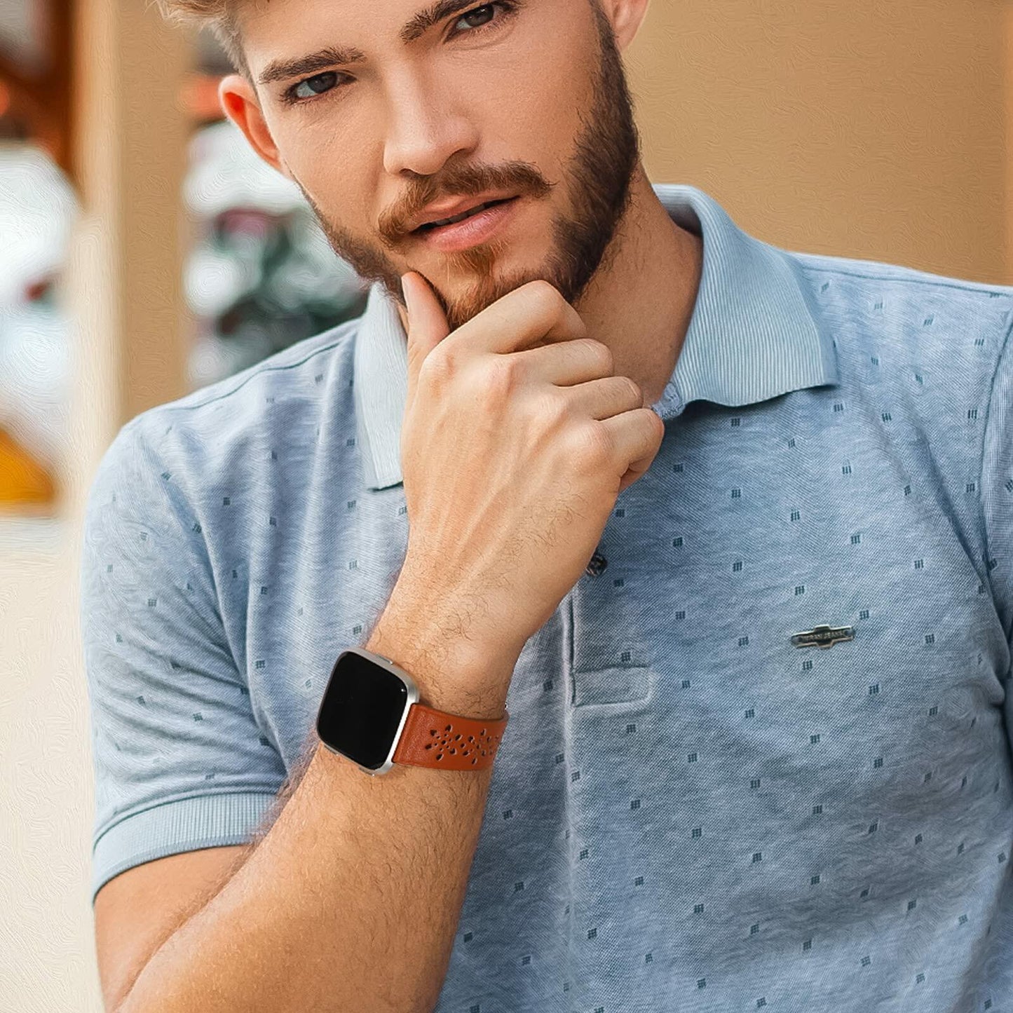 Yibcaiic Leather Bands for Fitbit Versa 2 Lite SE Floral Hollow-out Strap