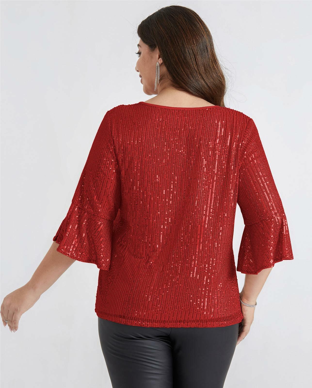 Hanna Nikole Womens Sparkle Sequin Top Cap Sleeve Red Size 20Plus