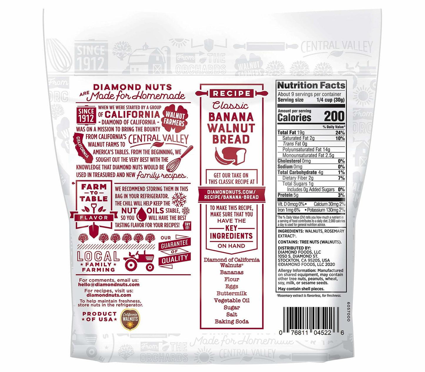 BestBy08/25 Diamond of California Finely Diced Walnuts 10oz 12 Pack