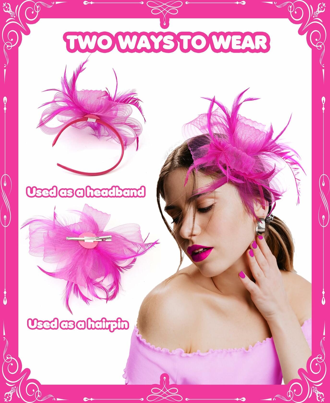 Kidukso Derby Hat Women Vintage 20s 50s Fascinator Headband Clip Black