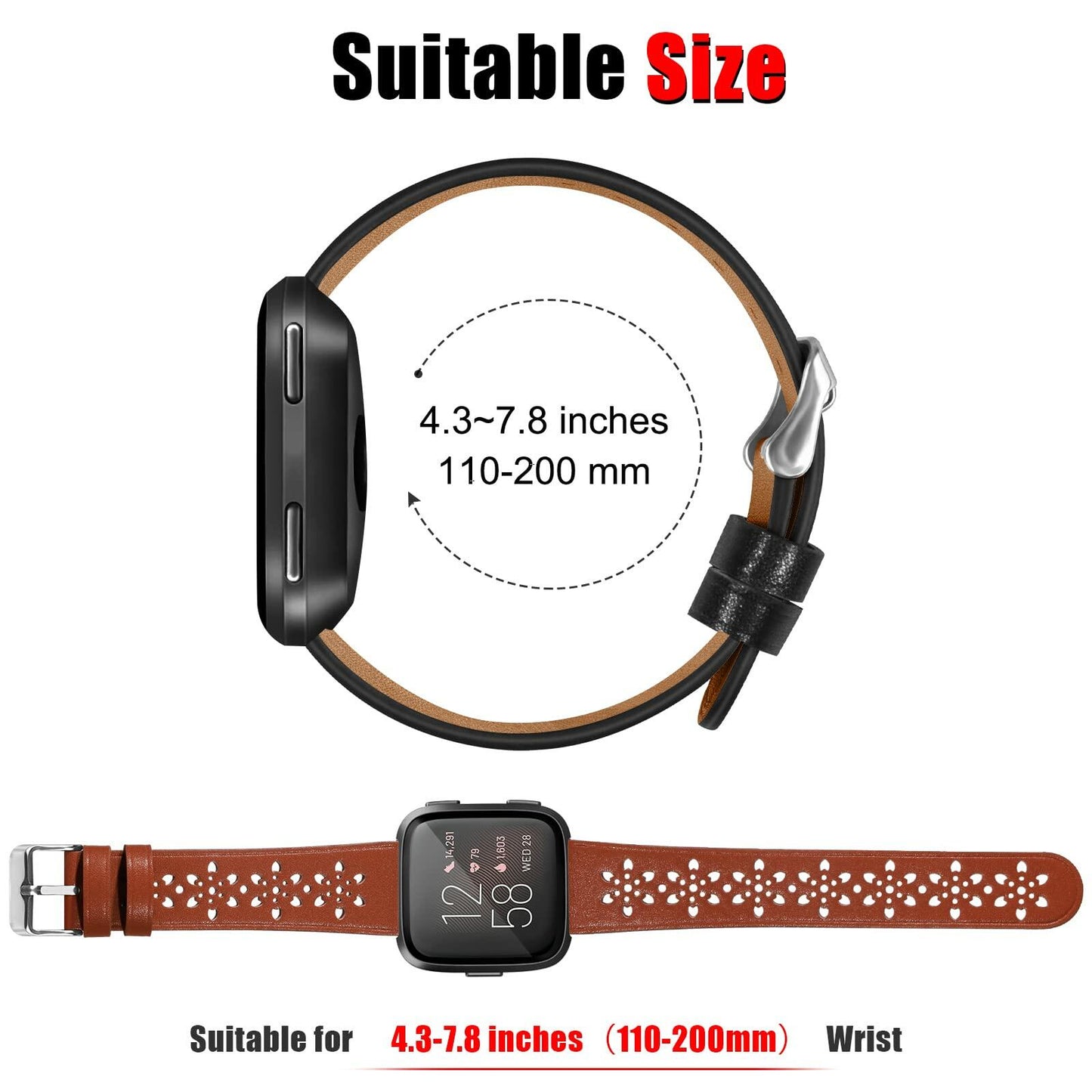 Yibcaiic Leather Bands for Fitbit Versa 2 Lite SE Floral Hollow-out Strap