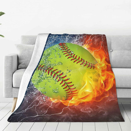 BLUBLU Fire Softball Flannel Fleece Throw Blanket Lightweight Cozy Plush 60x50