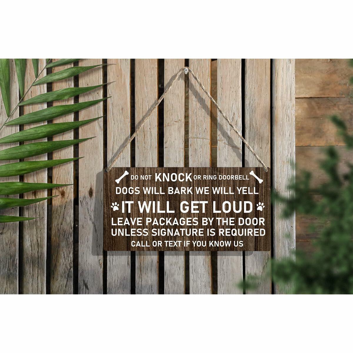 Do Not Knock Dogs Will Bark Wood Sign Rustic Hanging Plaque 12x6 Home Decor