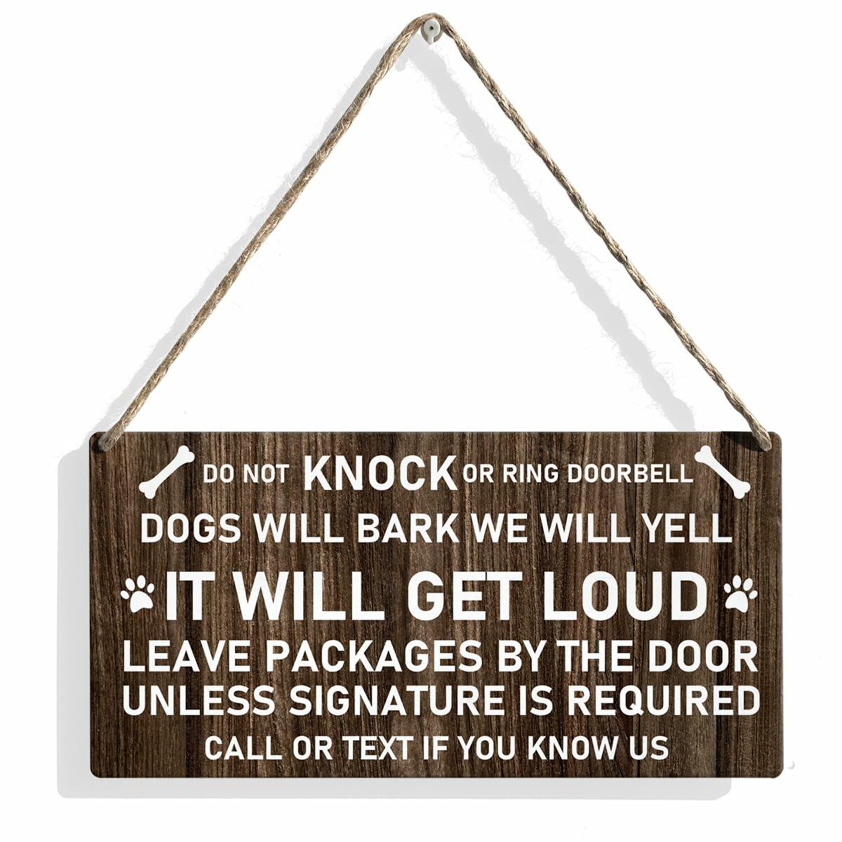 Do Not Knock Dogs Will Bark Wood Sign Rustic Hanging Plaque 12x6 Home Decor