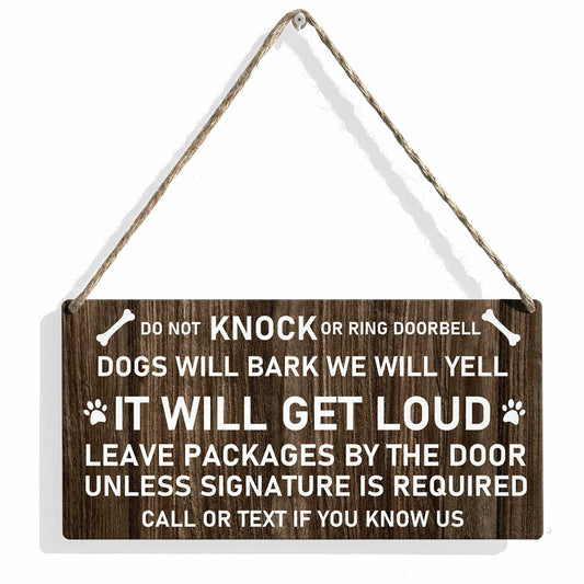Do Not Knock Dogs Will Bark Wood Sign Rustic Hanging Plaque 12x6 Home Decor