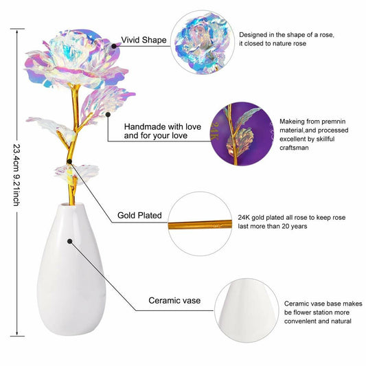 Artificial Rose Flowers with Ceramic Vase Multi-color Gift for Women