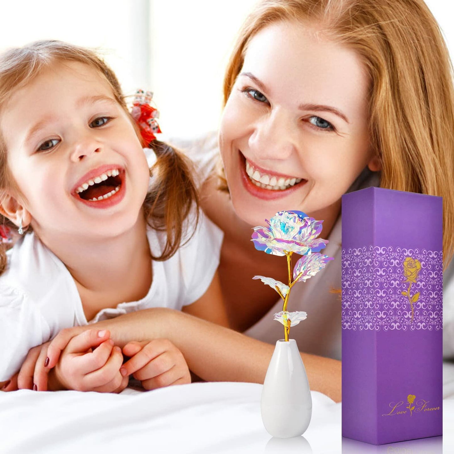 Artificial Rose Flowers with Ceramic Vase Multi-color Gift for Women