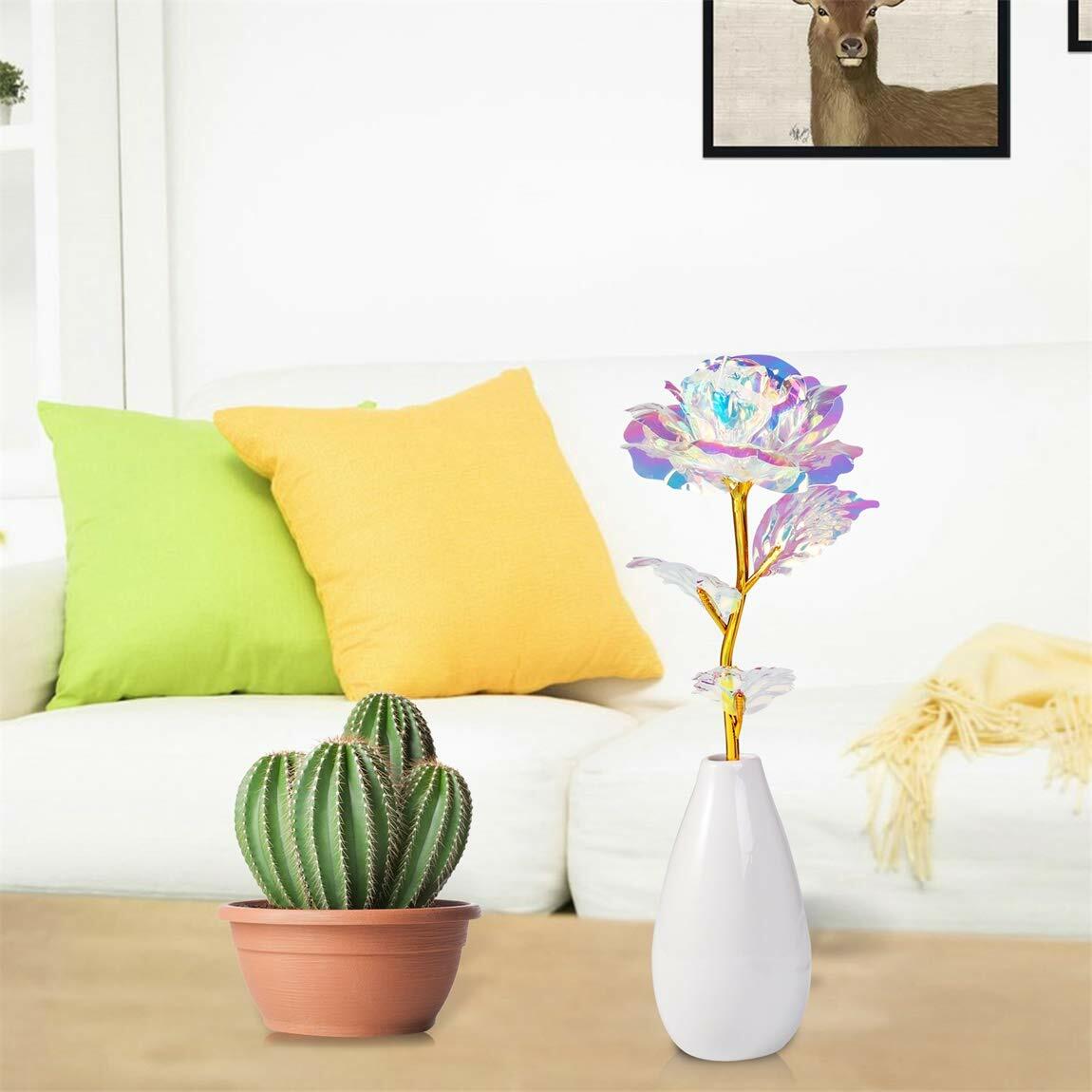 Artificial Rose Flowers with Ceramic Vase Multi-color Gift for Women
