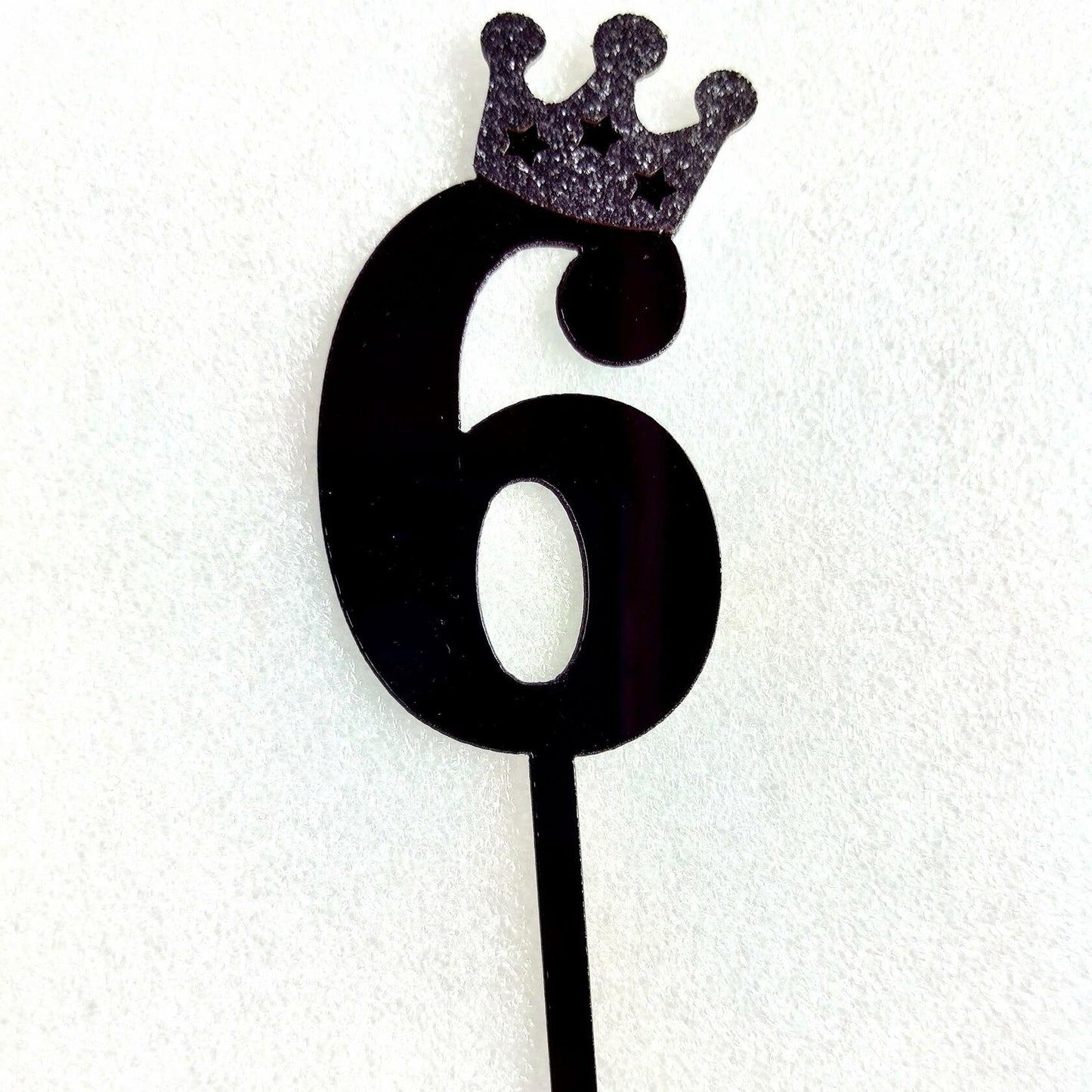 Large Number 6 Cake Topper Black Crown Birthday Anniversary Party Decor