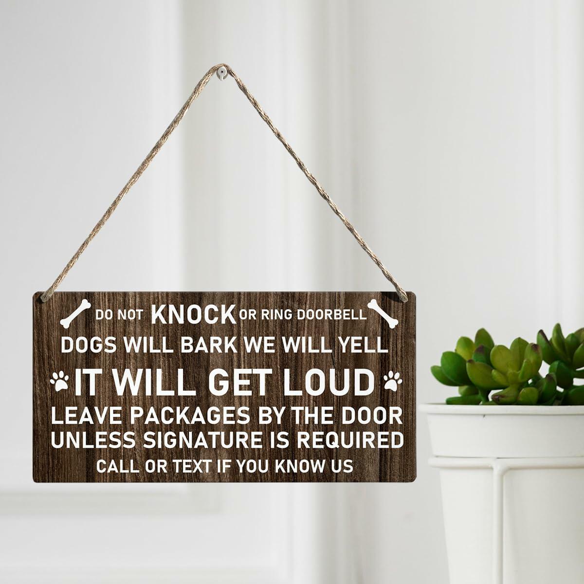 Do Not Knock Dogs Will Bark Wood Sign Rustic Hanging Plaque 12x6 Home Decor