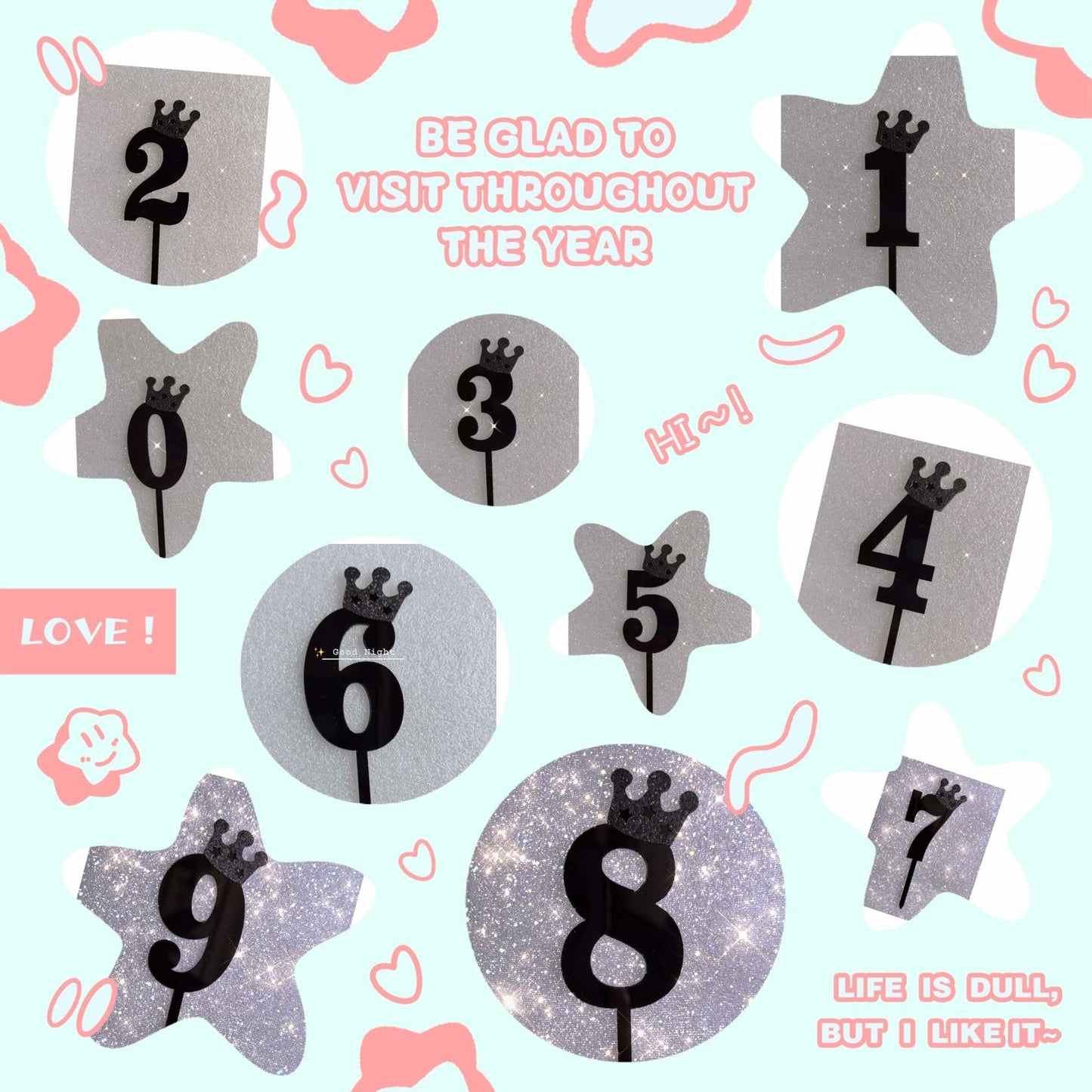 Large Number 6 Cake Topper Black Crown Birthday Anniversary Party Decor