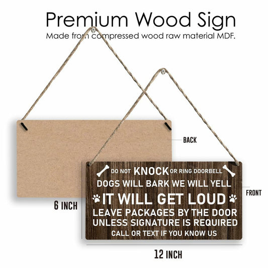 Do Not Knock Dogs Will Bark Wood Sign Rustic Hanging Plaque 12x6 Home Decor