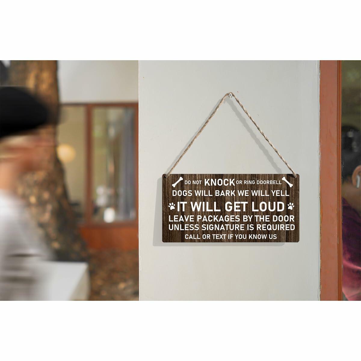 Do Not Knock Dogs Will Bark Wood Sign Rustic Hanging Plaque 12x6 Home Decor