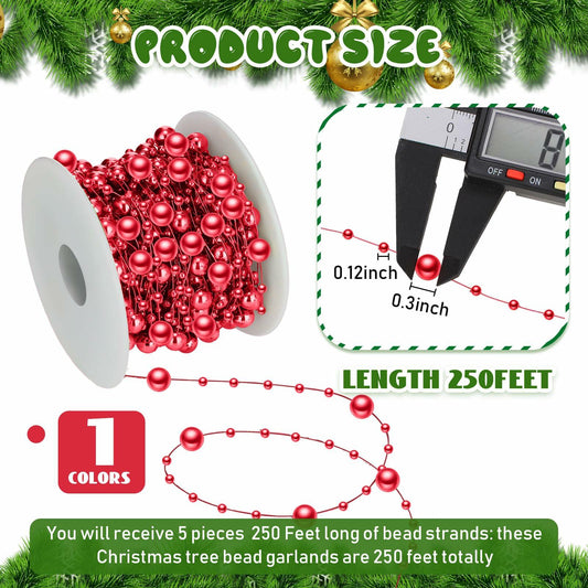 Ecally 250ft Plastic Beads Garland Chain Roll Red Wedding Decoration