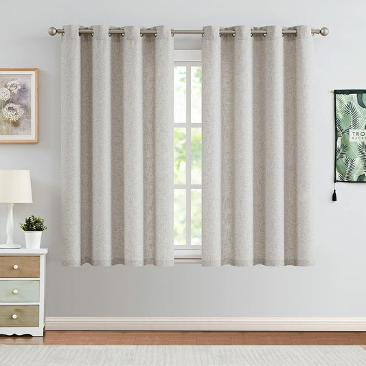 Jinchan Faux Linen Burlap Curtains 63" Heathered Gray 2pc Grommet Panels