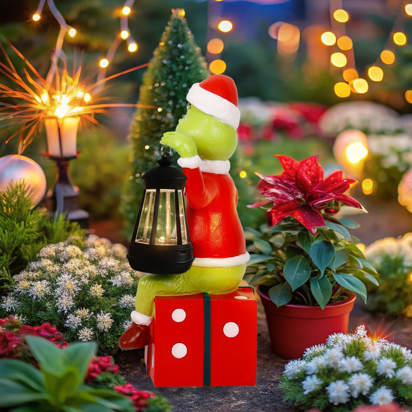 Solar Light Garden Statue Resin Outdoor Christmas Decoration Style 1