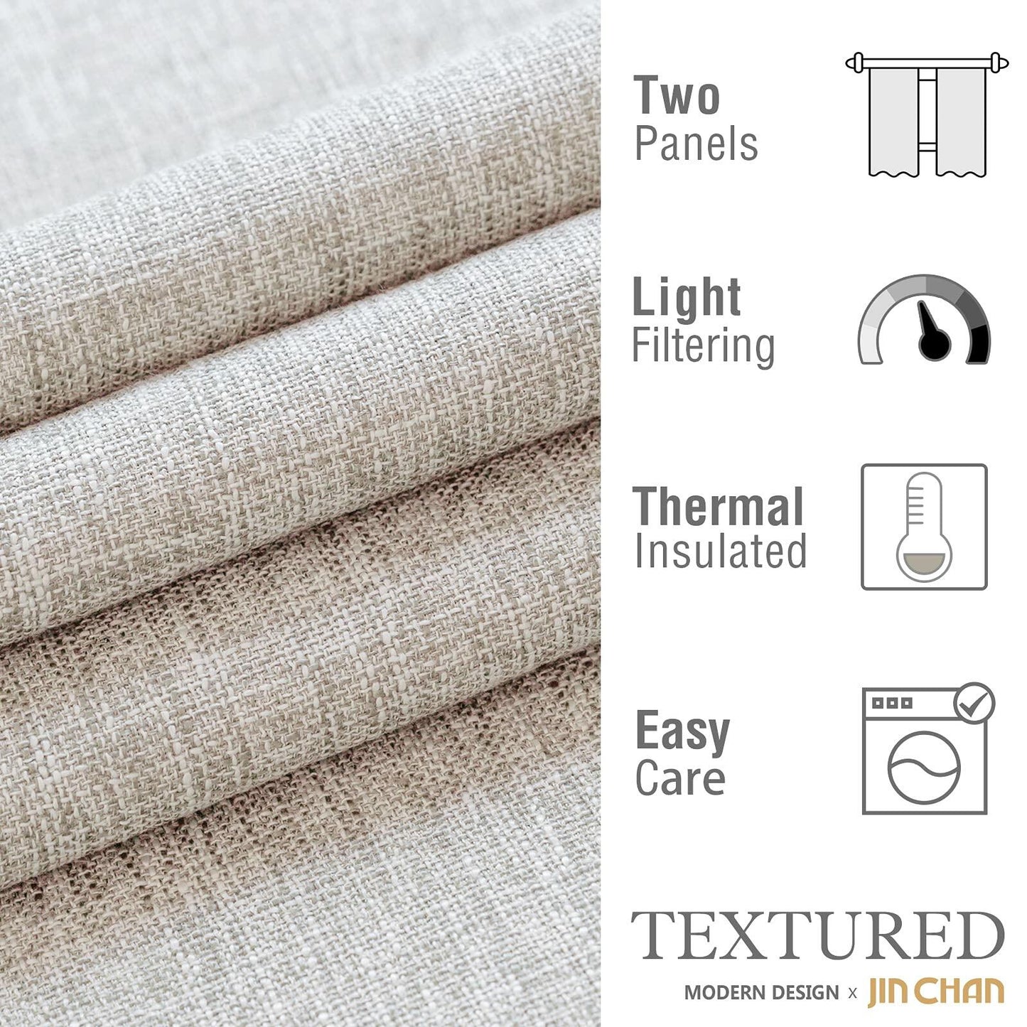 Jinchan Faux Linen Burlap Curtains 63" Heathered Gray 2pc Grommet Panels